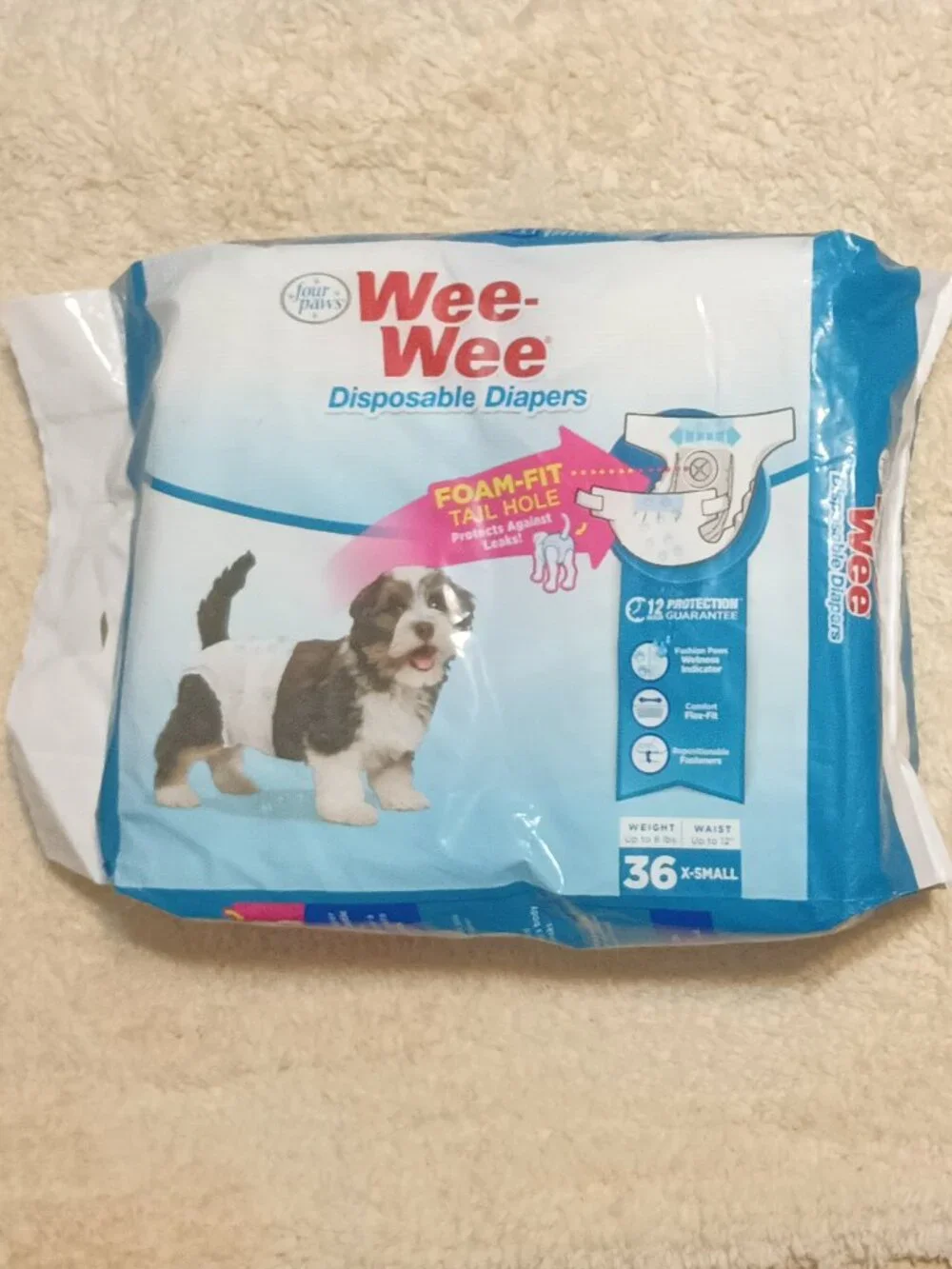NWT ~ Wee-Wee Disposable Dog Diapers, X-Small, Waist up to 12